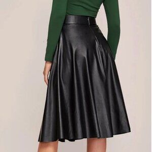 DKNY Women's Black Vegan Leather Fall Versatile Minimalist Midi A-line Skirt M